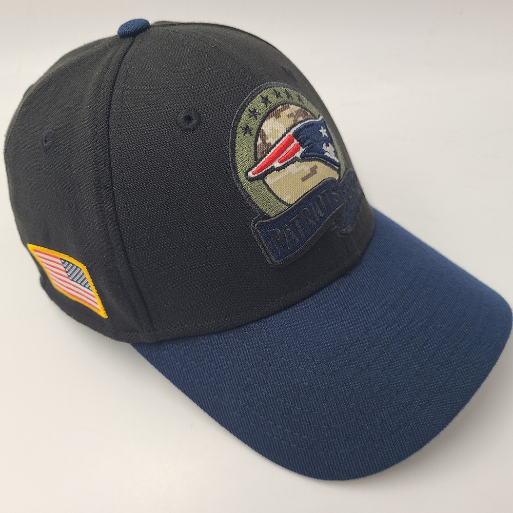 New England Patriots Hat Fitted S-M New Era 39Thirty Black Camo Salute Service